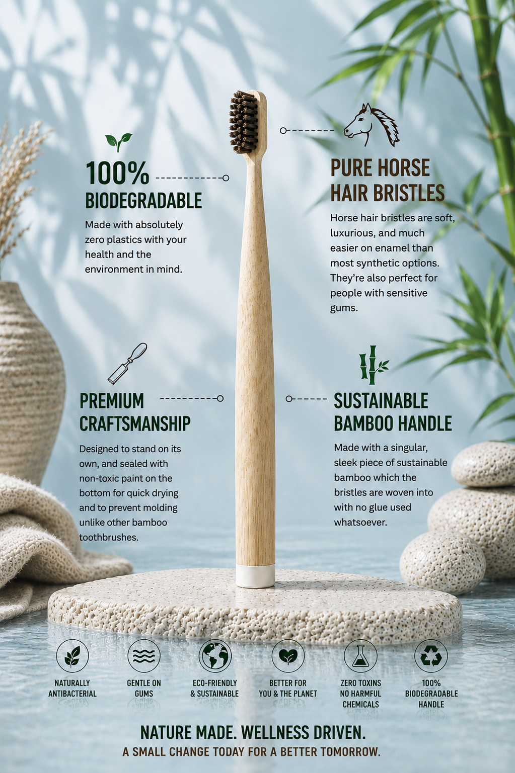 MORIAI Horse Bristle & Bamboo Toothbrush