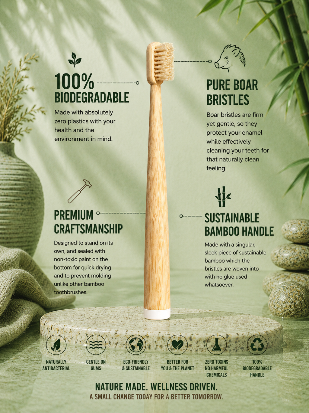 MORIAI Boar Bristle & Bamboo Toothbrush