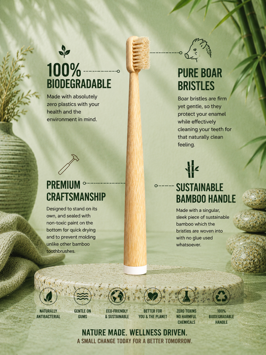 MORIAI Boar Bristle & Bamboo Toothbrush